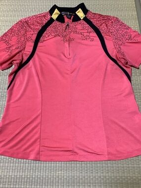 jamie sadock Coral Athletic Zip-Front Jersey with Black and Yellow Trim